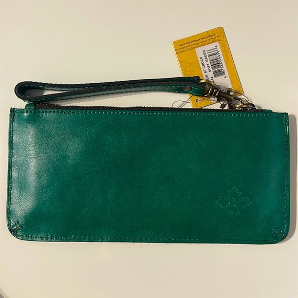 NWT Patricia Nash St Croce Soft Green Tooled Floral wristlet clutch -Leather - Picture 2 of 7